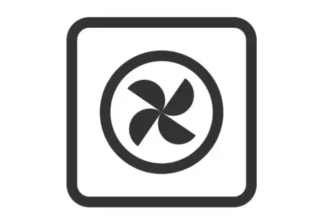 Symbol termoobiegu w piekarniku. Wentylator w okręgu, otoczony ramką.
