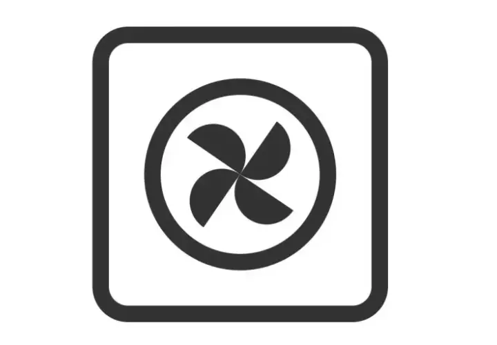 Symbol termoobiegu w piekarniku. Wentylator w okręgu, otoczony ramką.