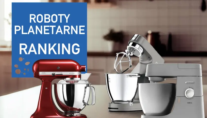Ranking robotów planetarnych: czerwony KitchenAid Artisan i szare Kenwood Chef XL w kuchni.
