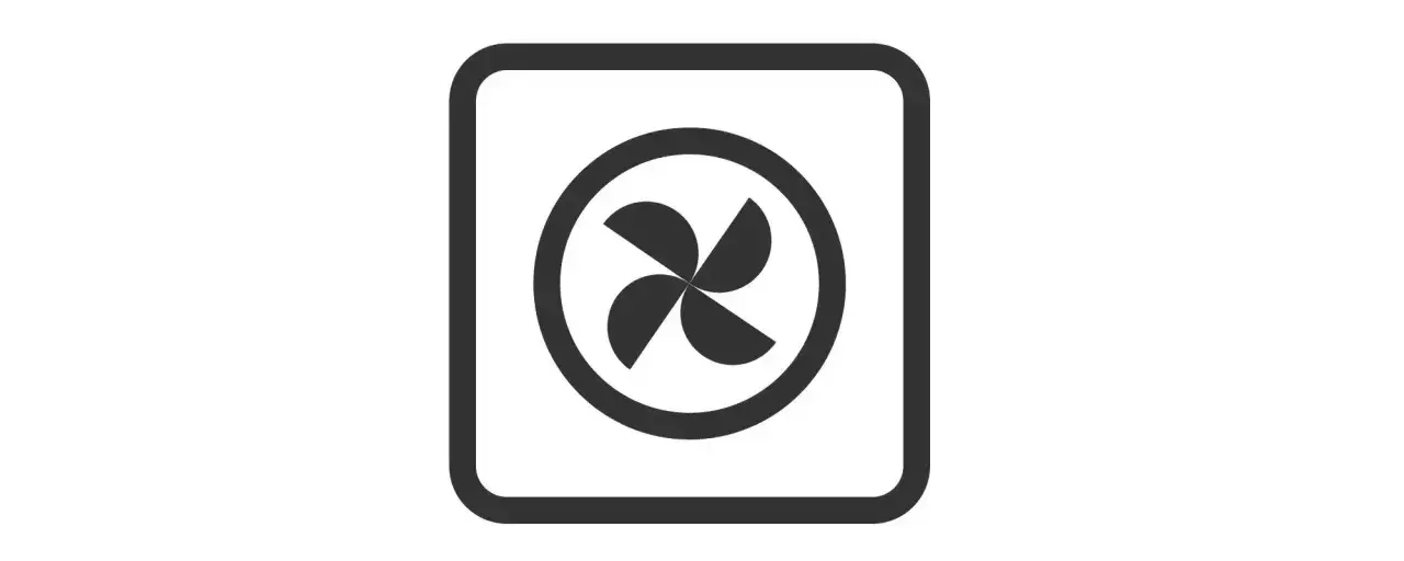 Symbol termoobiegu w piekarniku. Wentylator w okręgu, otoczony ramką.