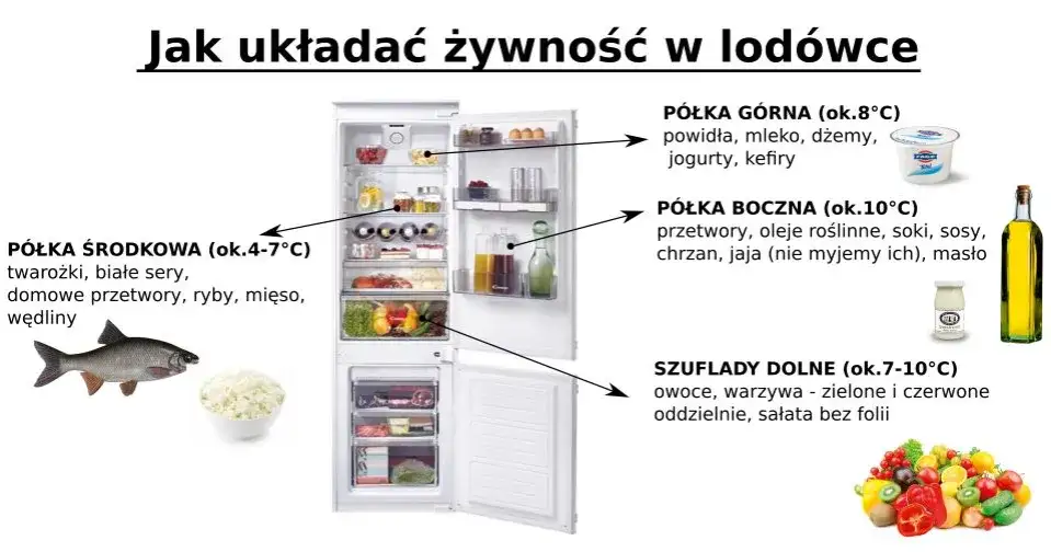 schemat stref temperatur w lodówce