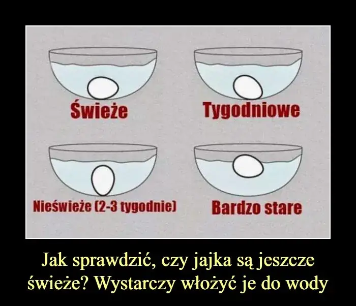 Test świeżości jajka w wodzie grafika