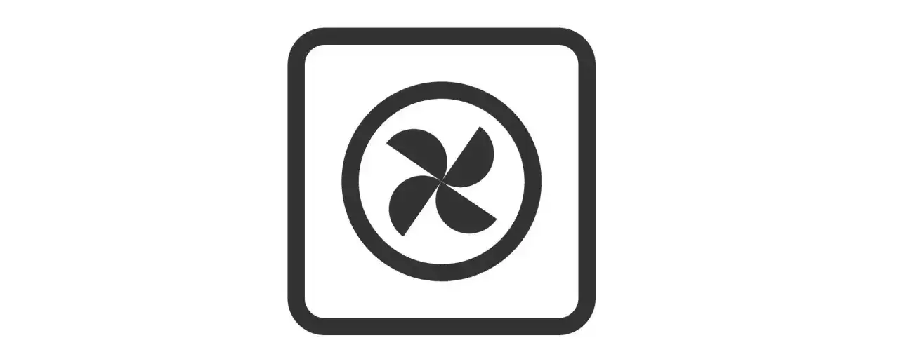 Symbol termoobiegu w piekarniku. Wentylator w okręgu, otoczony ramką.